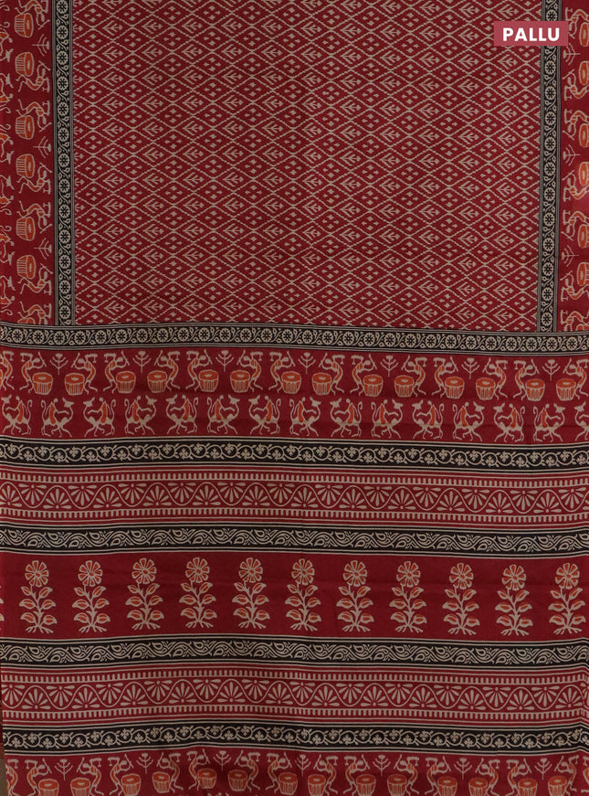 Muslin cotton saree maroon with allover ikat prints and printed border