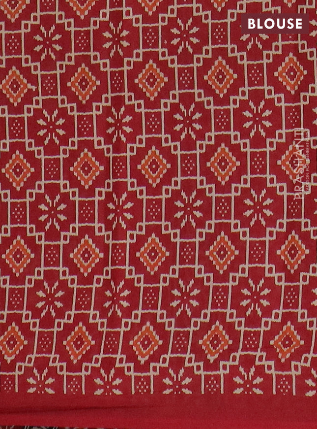 Muslin cotton saree maroon with allover ikat prints and printed border