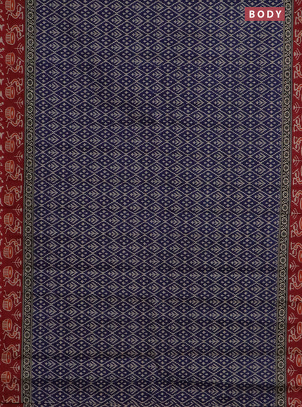 Muslin cotton saree navy blue and maroon with allover ikat prints and printed border