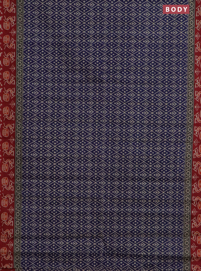 Muslin cotton saree navy blue and maroon with allover ikat prints and printed border