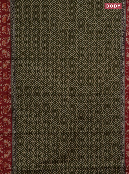 Muslin cotton saree sap green and maroon with allover ikat prints and printed border