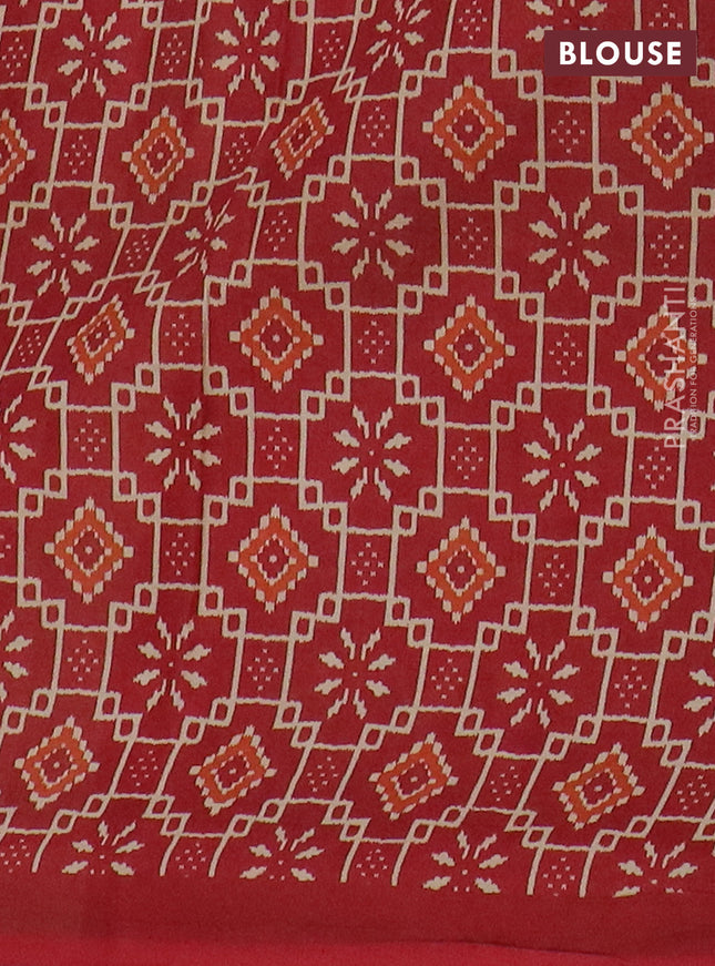 Muslin cotton saree sap green and maroon with allover ikat prints and printed border