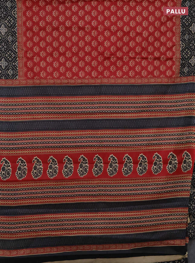 Muslin cotton saree maroon and black with butta prints and printed border
