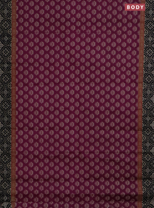 Muslin cotton saree purple and black with butta prints and printed border