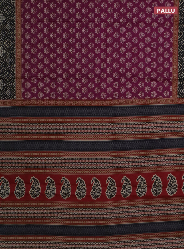 Muslin cotton saree purple and black with butta prints and printed border