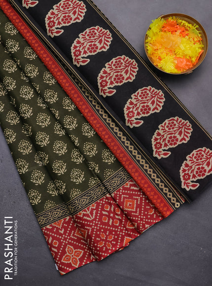 Muslin cotton saree sap green and maroon with butta prints and printed border
