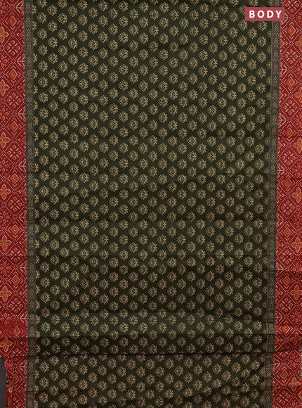 Muslin cotton saree sap green and maroon with butta prints and printed border