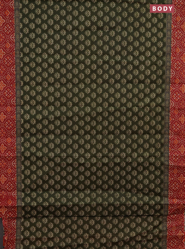 Muslin cotton saree sap green and maroon with butta prints and printed border