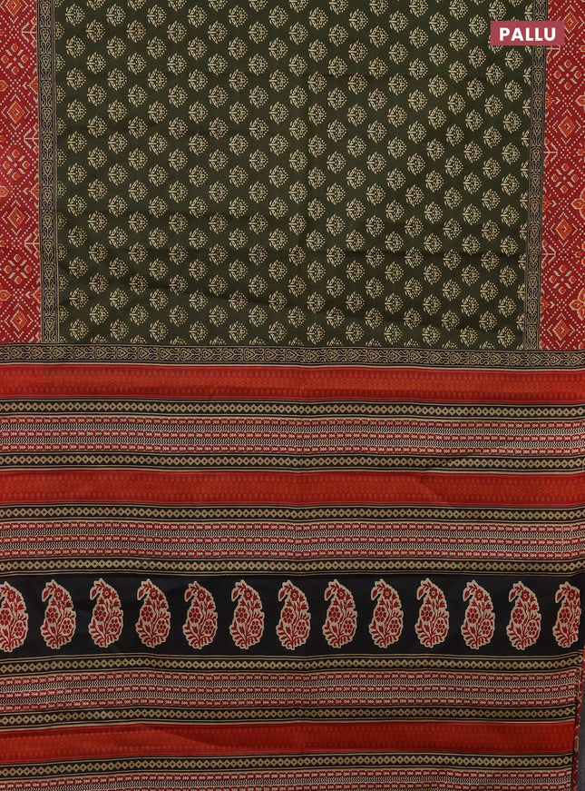 Muslin cotton saree sap green and maroon with butta prints and printed border