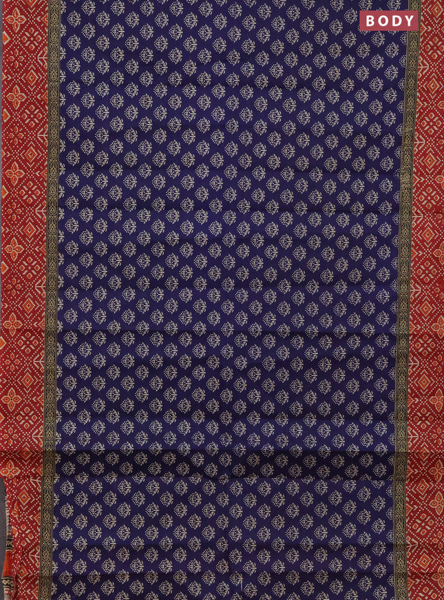 Muslin cotton saree dark blue and maroon with butta prints and printed border