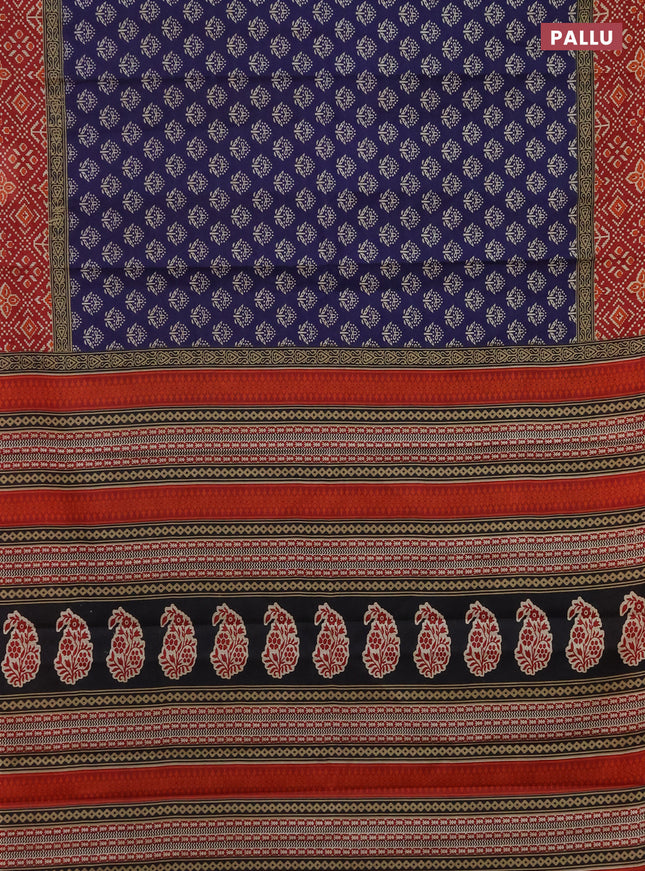 Muslin cotton saree dark blue and maroon with butta prints and printed border