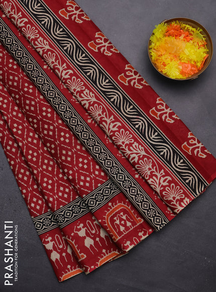Muslin cotton saree maroon with allover prints and printed border