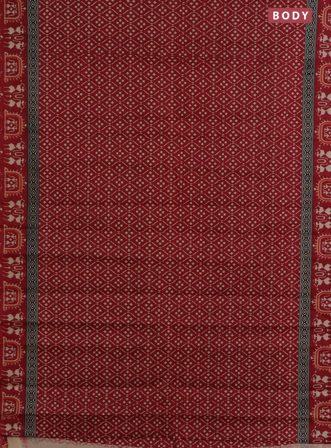 Muslin cotton saree maroon with allover prints and printed border