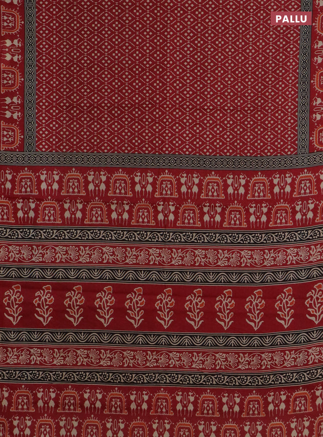 Muslin cotton saree maroon with allover prints and printed border