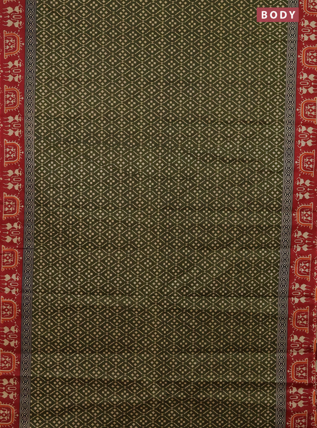 Muslin cotton saree sap green and maroon with allover prints and printed border