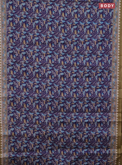 Muslin cotton saree navy blue with kalamkari prints and printed border
