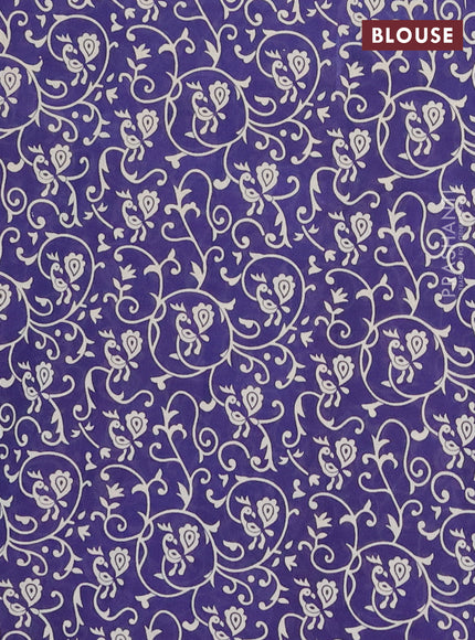 Muslin cotton saree navy blue with kalamkari prints and printed border