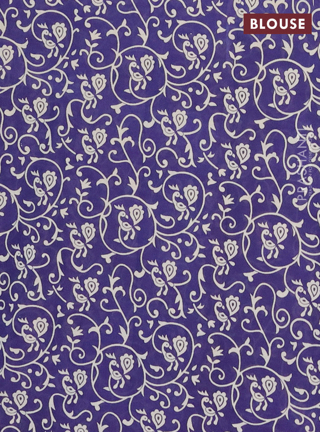 Muslin cotton saree navy blue with kalamkari prints and printed border