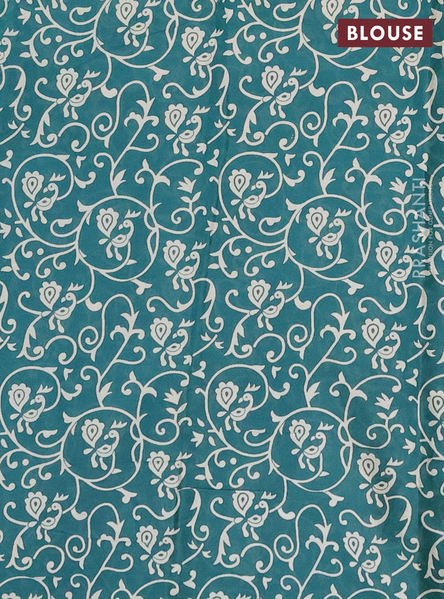 Muslin cotton saree peacock green with kalamkari prints and printed border