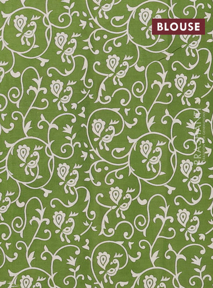 Muslin cotton saree green with kalamkari prints and printed border