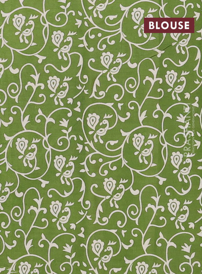 Muslin cotton saree green with kalamkari prints and printed border