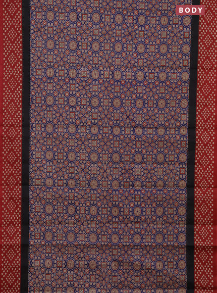 Muslin cotton saree blue and maroon with ajrakh prints and printed border