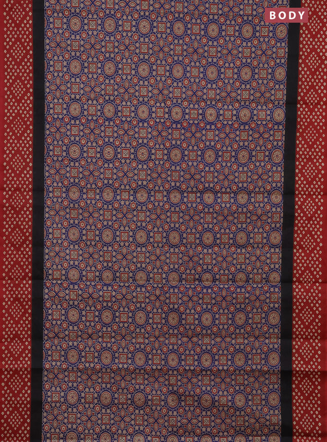 Muslin cotton saree blue and maroon with ajrakh prints and printed border