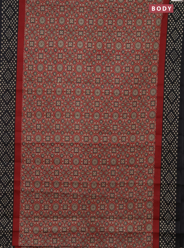 Muslin cotton saree maroon and black with ajrakh prints and printed border