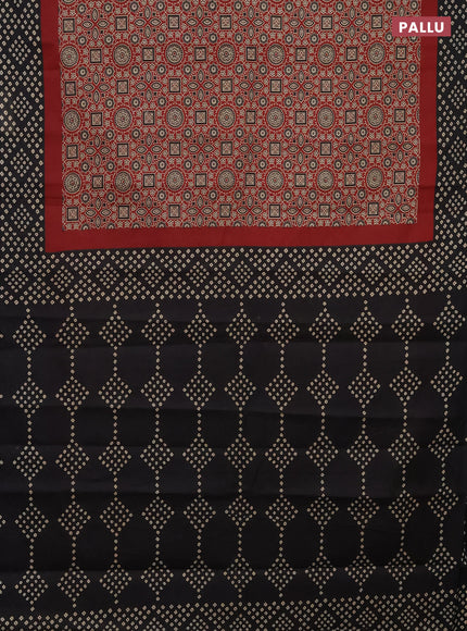 Muslin cotton saree maroon and black with ajrakh prints and printed border