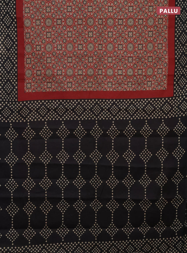 Muslin cotton saree maroon and black with ajrakh prints and printed border