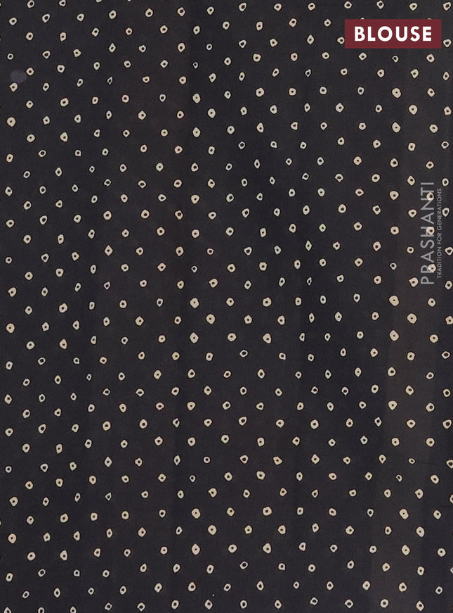 Muslin cotton saree maroon and black with ajrakh prints and printed border