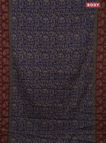 Muslin cotton saree navy blue and maroon with allover prints and printed border