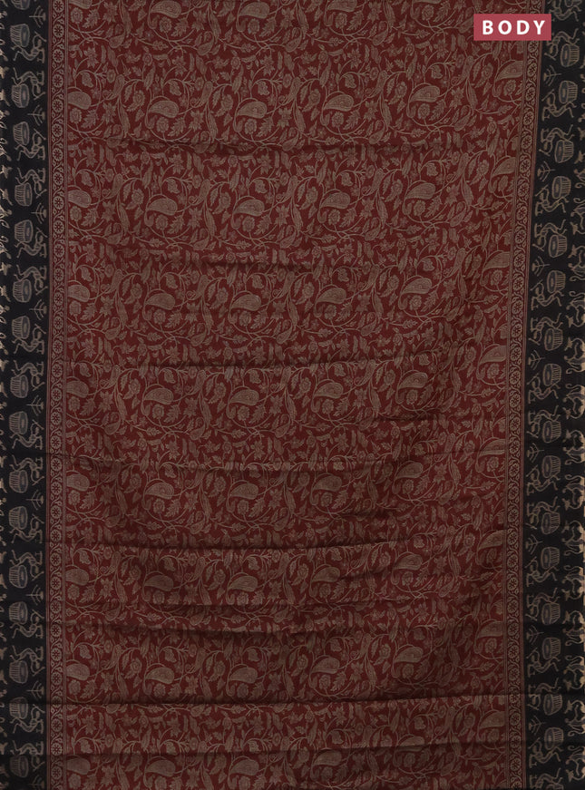 Muslin cotton saree maroon and black with allover prints and printed border