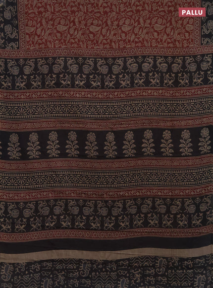 Muslin cotton saree maroon and black with allover prints and printed border