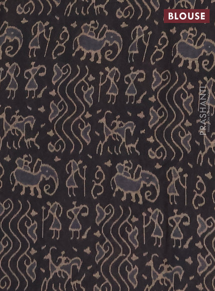 Muslin cotton saree maroon and black with allover prints and printed border