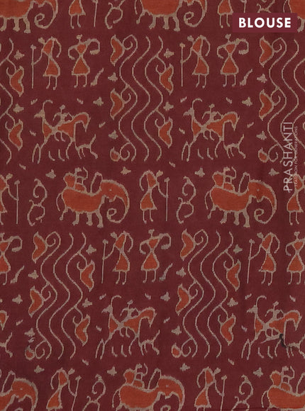 Muslin cotton saree dark mustard and maroon with allover prints and printed border