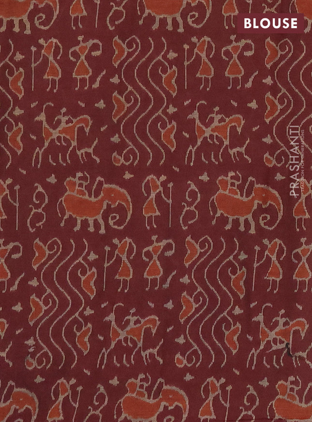 Muslin cotton saree dark mustard and maroon with allover prints and printed border