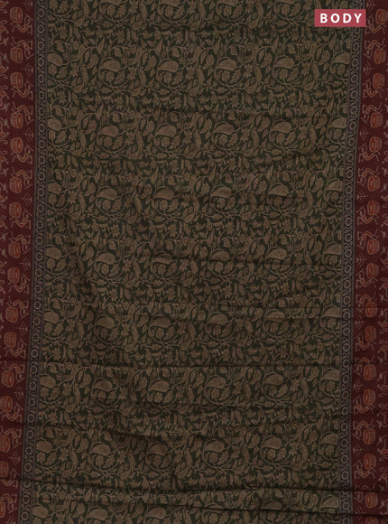 Muslin cotton saree sap green and maroon with allover prints and printed border