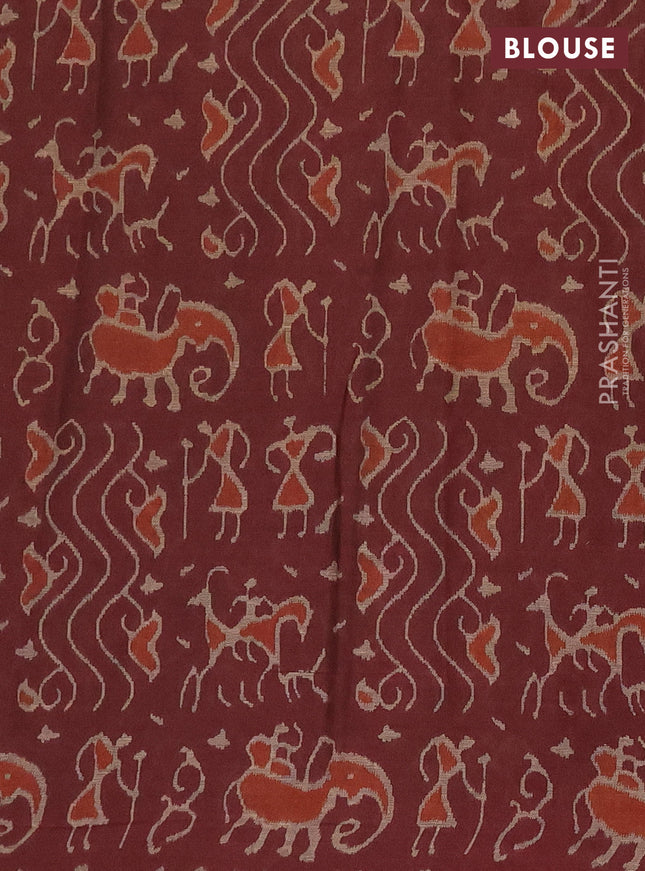 Muslin cotton saree sap green and maroon with allover prints and printed border