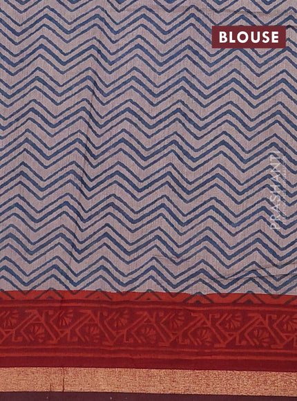 Muslin cotton saree peacock blue and maroon with butta prints and zari woven border