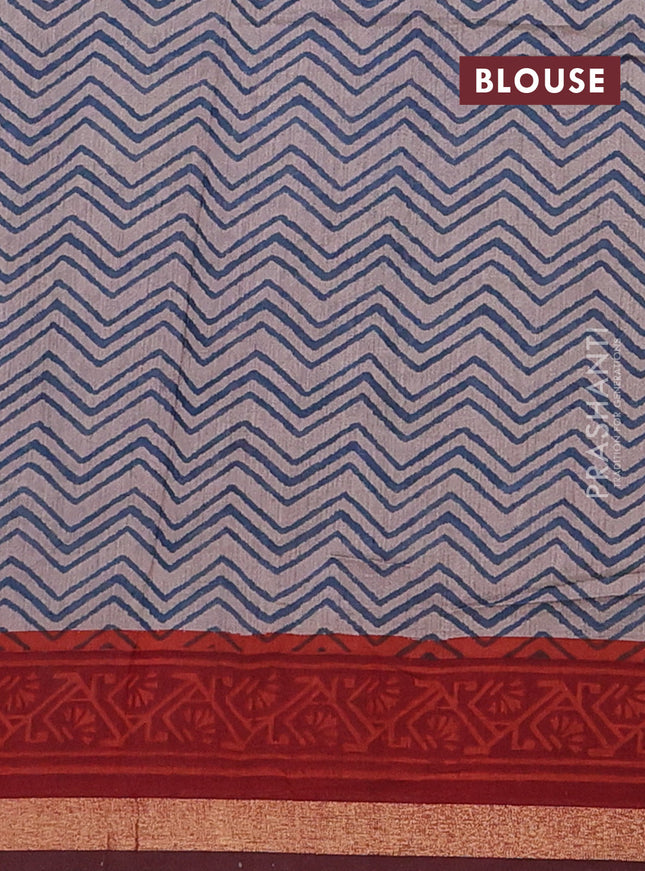 Muslin cotton saree peacock blue and maroon with butta prints and zari woven border