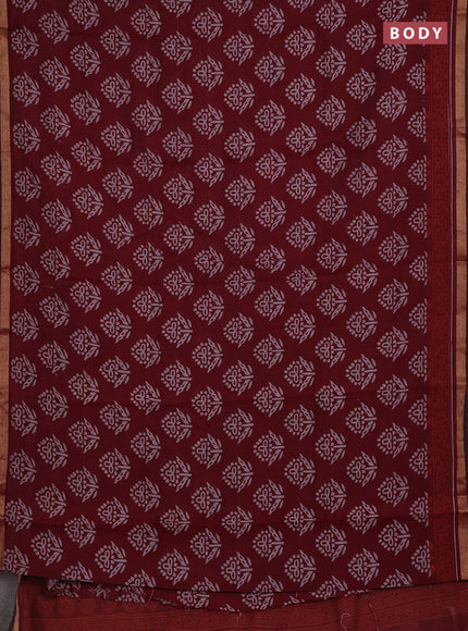 Muslin cotton saree maroon with butta prints and zari woven border