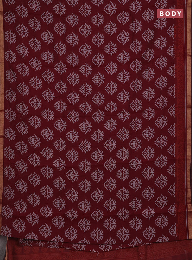 Muslin cotton saree maroon with butta prints and zari woven border