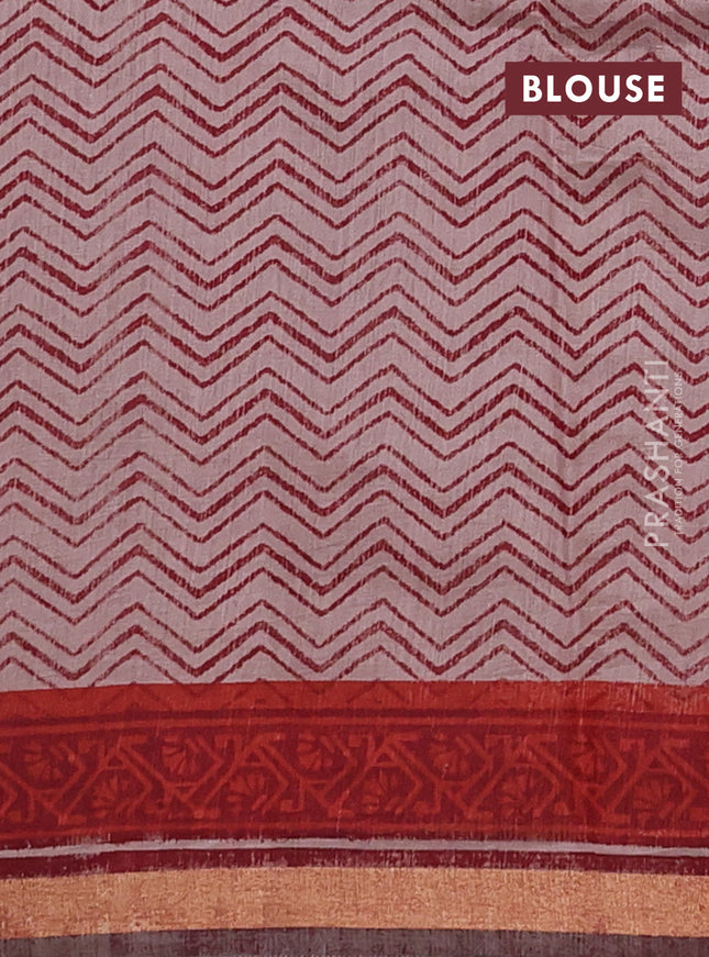 Muslin cotton saree maroon with butta prints and zari woven border