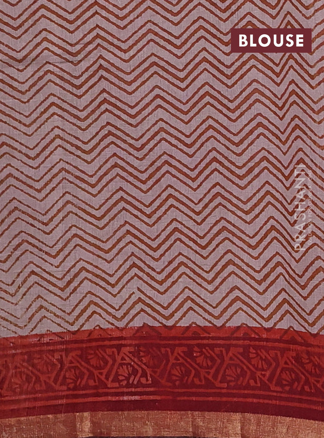 Muslin cotton saree mustard shade and maroon with butta prints and zari woven border