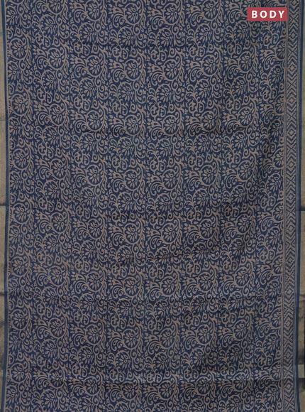 Muslin cotton saree peacock blue with allover kalamkari prints and zari woven border