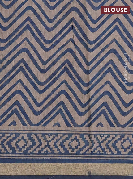 Muslin cotton saree peacock blue with allover kalamkari prints and zari woven border