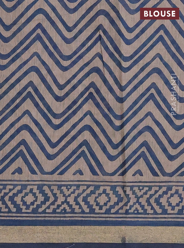 Muslin cotton saree peacock blue with allover kalamkari prints and zari woven border