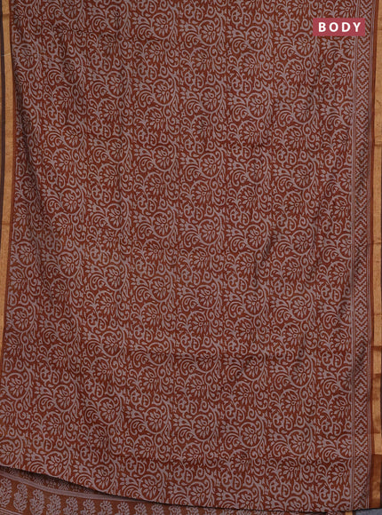 Muslin cotton saree dark mustard with allover kalamkari prints and zari woven border