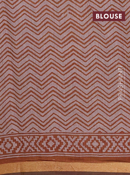 Muslin cotton saree dark mustard with allover kalamkari prints and zari woven border